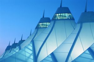 White tent roof of Denver International Airport