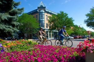 Downtown Fort Collins hosting bike rides and flower gardens